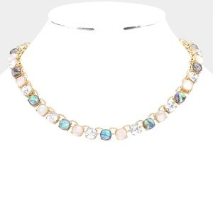 Abalone round stone link necklace